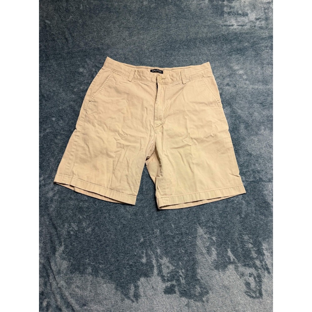Nautica Mens 34 Beige Chino Shorts 100% Cotton Twill Straight Fit Casual Solid